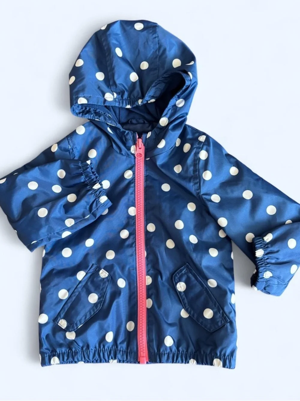 NWOT Carter's Navy Polka Dot Hooded Jacket with Pink Zipper 12m
